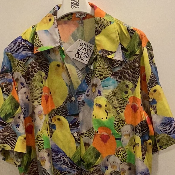 Loewe Yellow and Green Bird Print Shirt - Picture 1 of 5